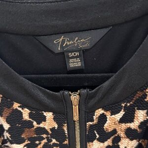 Thalia Sodi Black and Brown Leopard Bomber Jacket